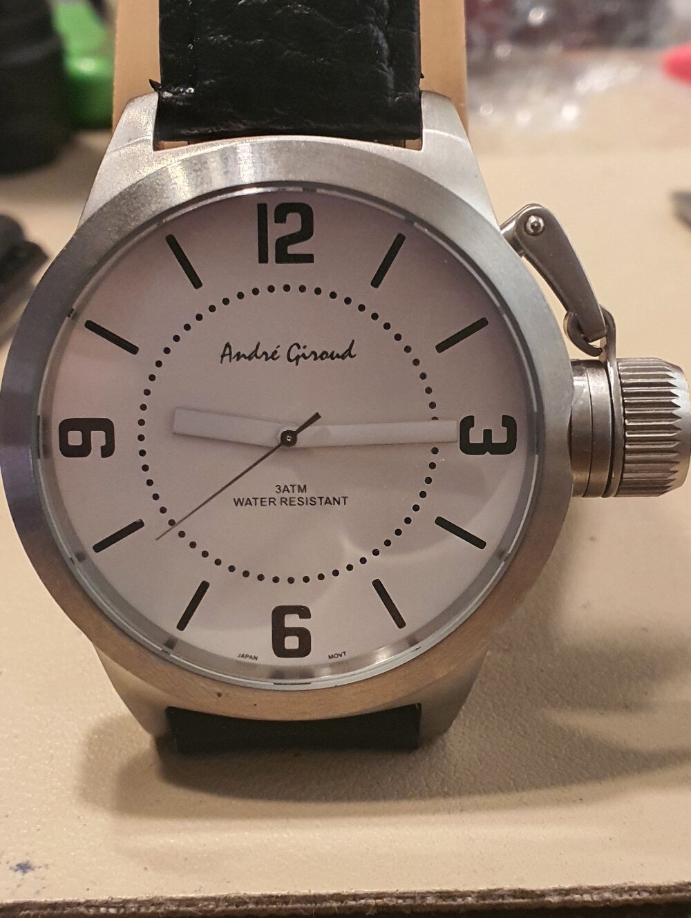 Andre Giroud Silver/White Leather Men's Watch